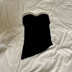 Oak + fort contrast trim asymmetrical knit tube top